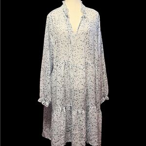 EVRI Sheer Powder Blue and Navy  Long Sleeve Dress with Blue and White Pattern